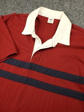 Vintage Y2K 2003 Old Navy Rugby Polo Shirt Mens XL Short Sleeve Striped Red